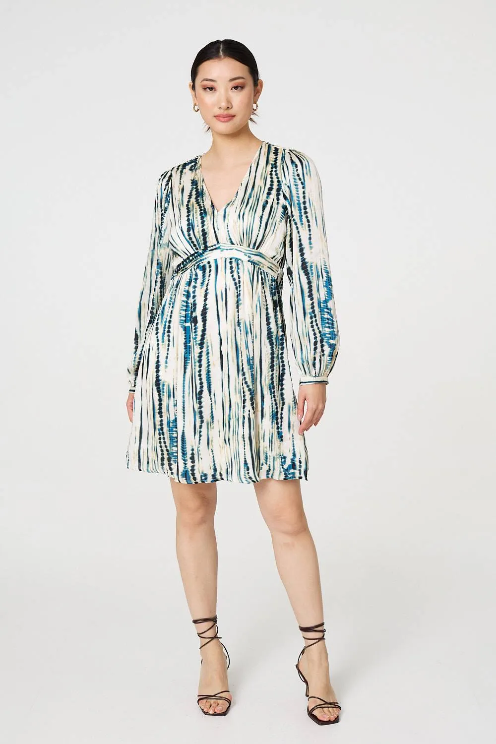 Abstract Long Sleeve Empire Mini Dress