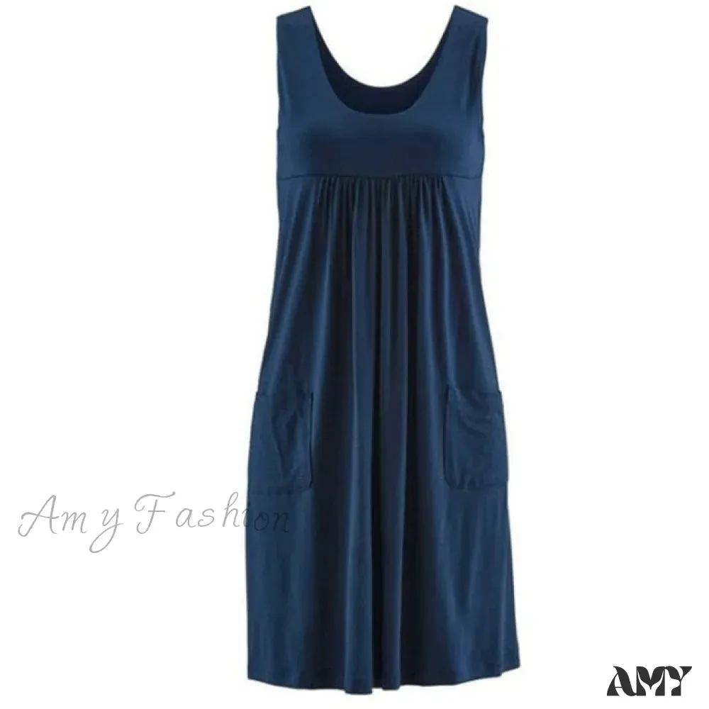 Amy Fashion - Large Size Loose Simple Sleeveless Dress