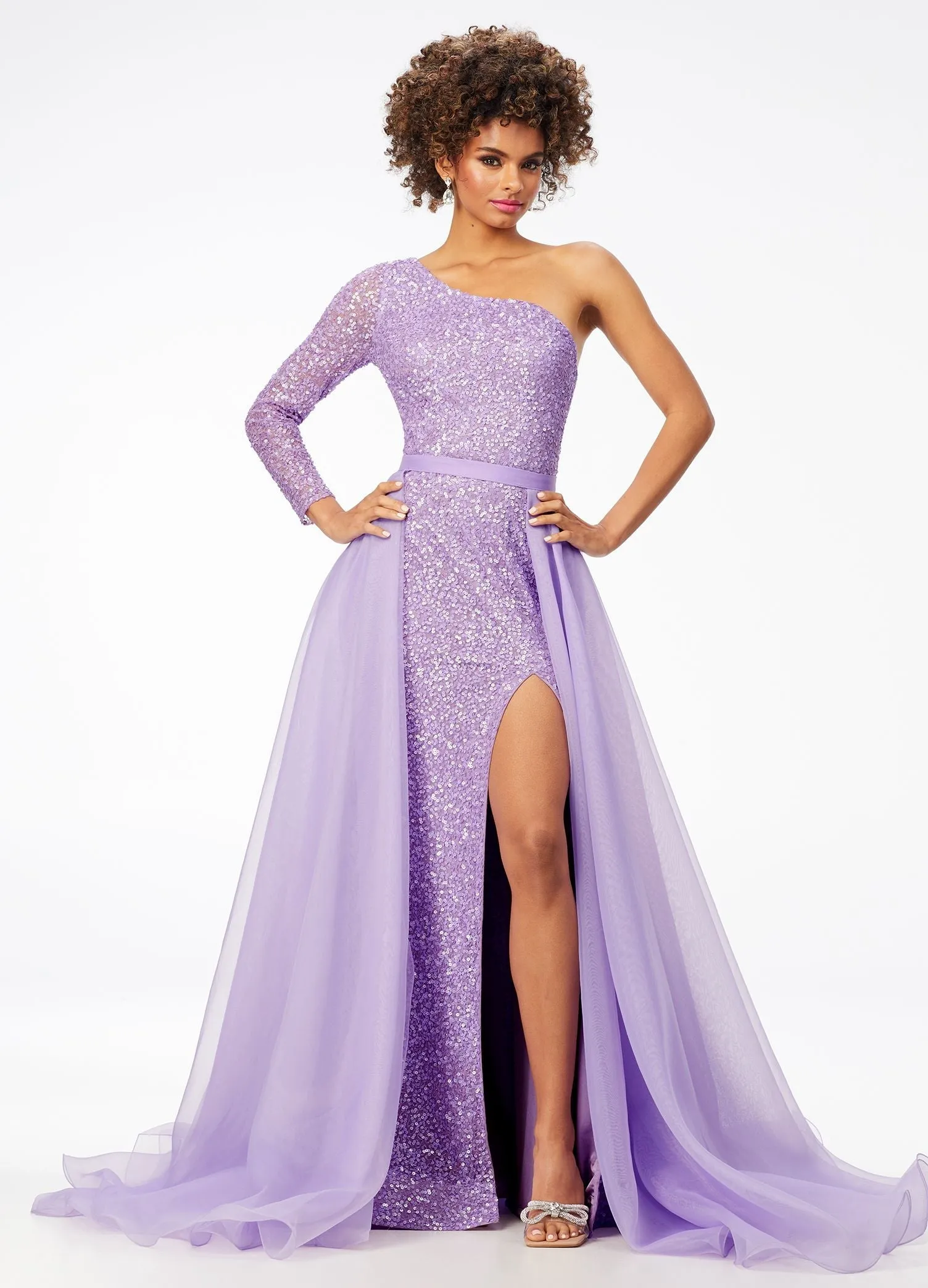 Ashley Lauren 1740 Size 2,6,12 Periwinkle Long Organza Pageant Overskirt Wire Hem Layered Train Detachable