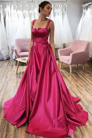 Beautiful Satin A-line Straps Cheap Prom Dresses, Long Formal Dresses, SP732