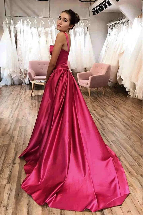 Beautiful Satin A-line Straps Cheap Prom Dresses, Long Formal Dresses, SP732