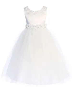 Big Girls White Pearl Floral Applique Princess Ballgown Dress 8-14