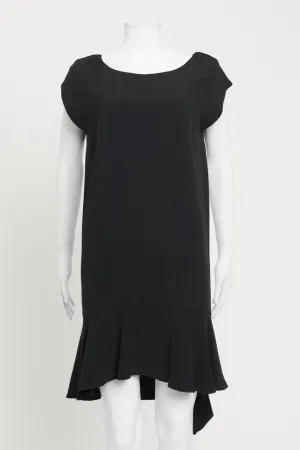 Black Asymmetric Fluted Hem Preowned Dress