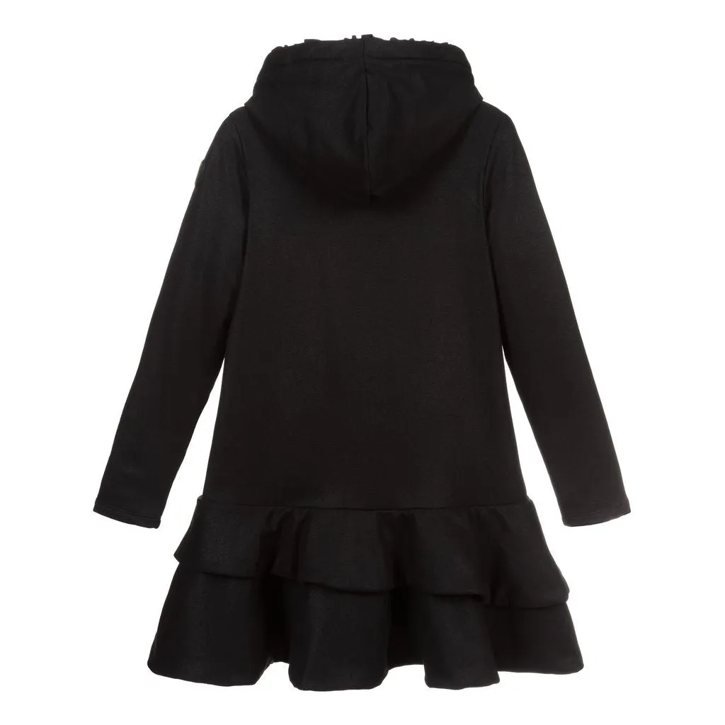 Black Hooded Ruffle Sweater Dress