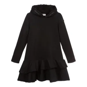 Black Hooded Ruffle Sweater Dress