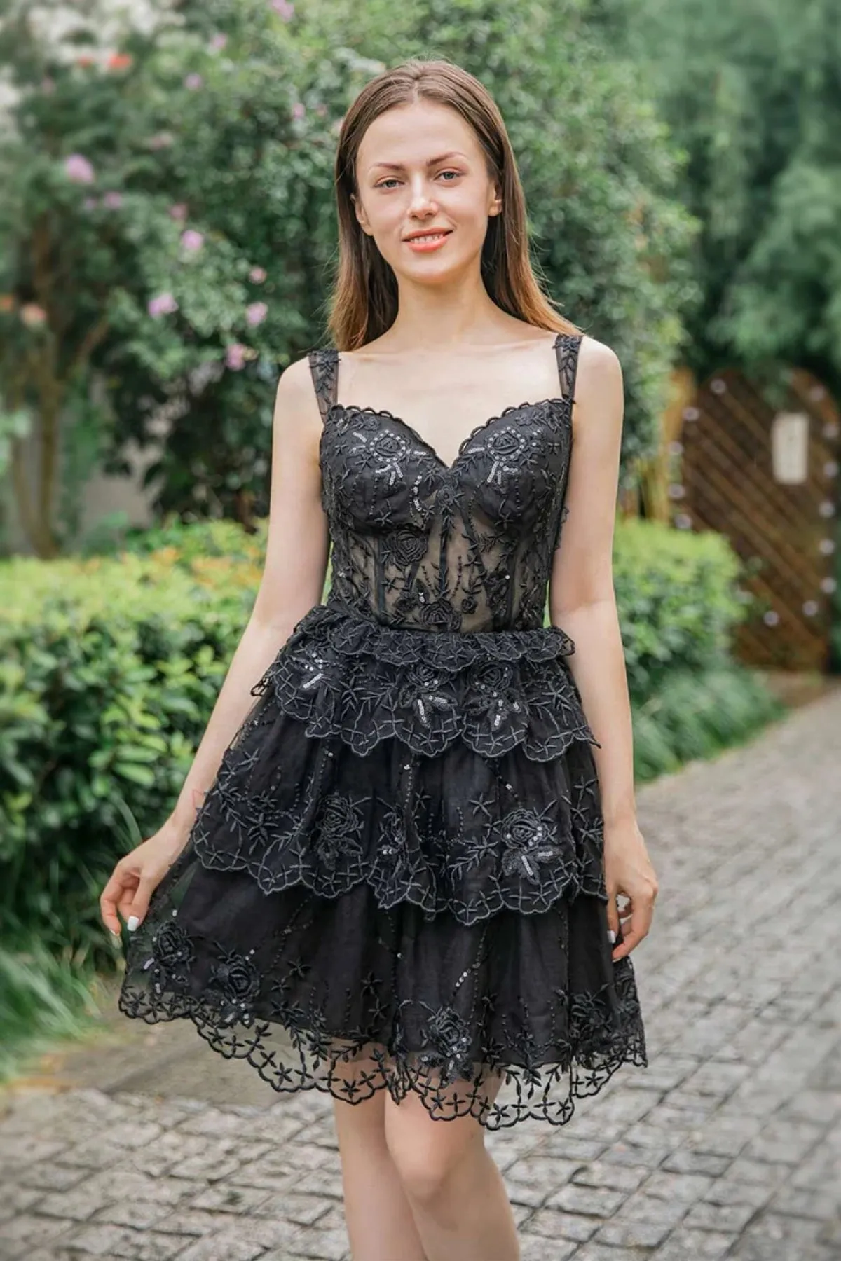 Black Lace Off Shoulder Layered Short Prom Dresses, Black Lace Homecoming Dresses, Black Formal Graduation Evening Dresses WT1473