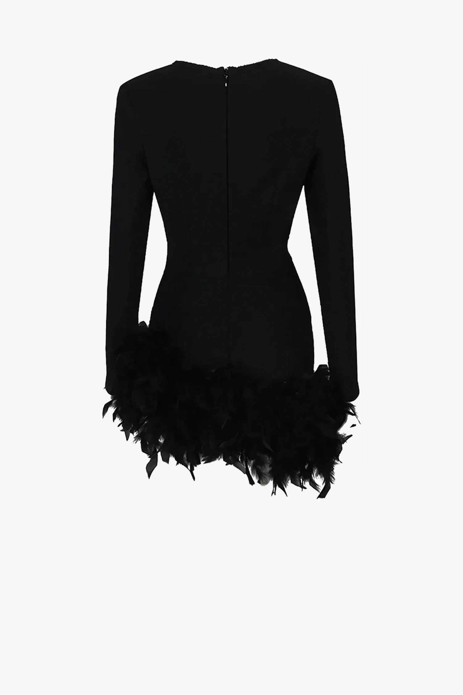 Black Long Sleeves Feather Skirt Mini Dress