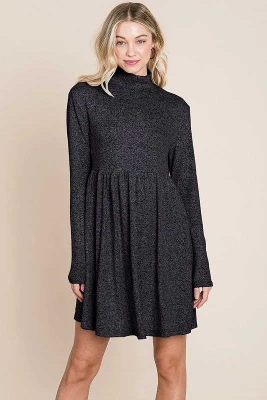 Black Turtle Neck Hacci Pleated layered Swing Dress