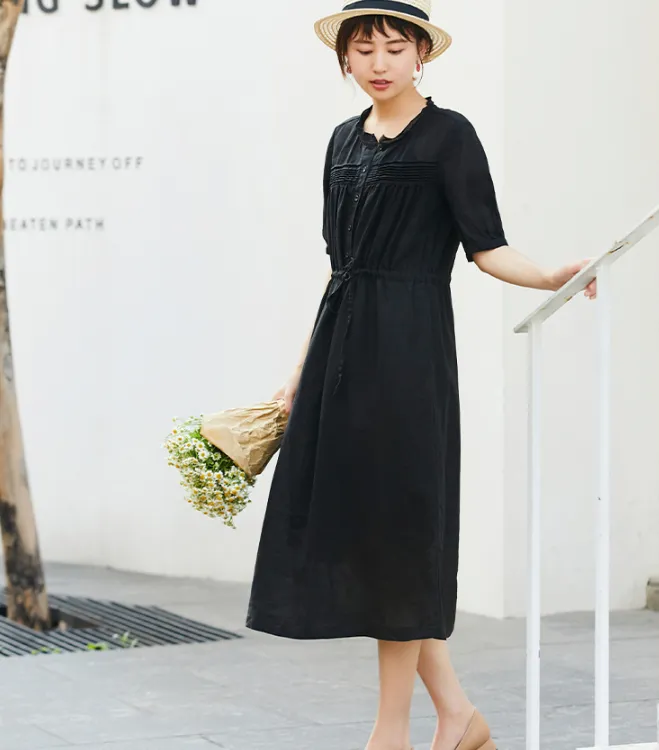 Black Women Dresses Casual Summer Linen Women Dresses SJ97215