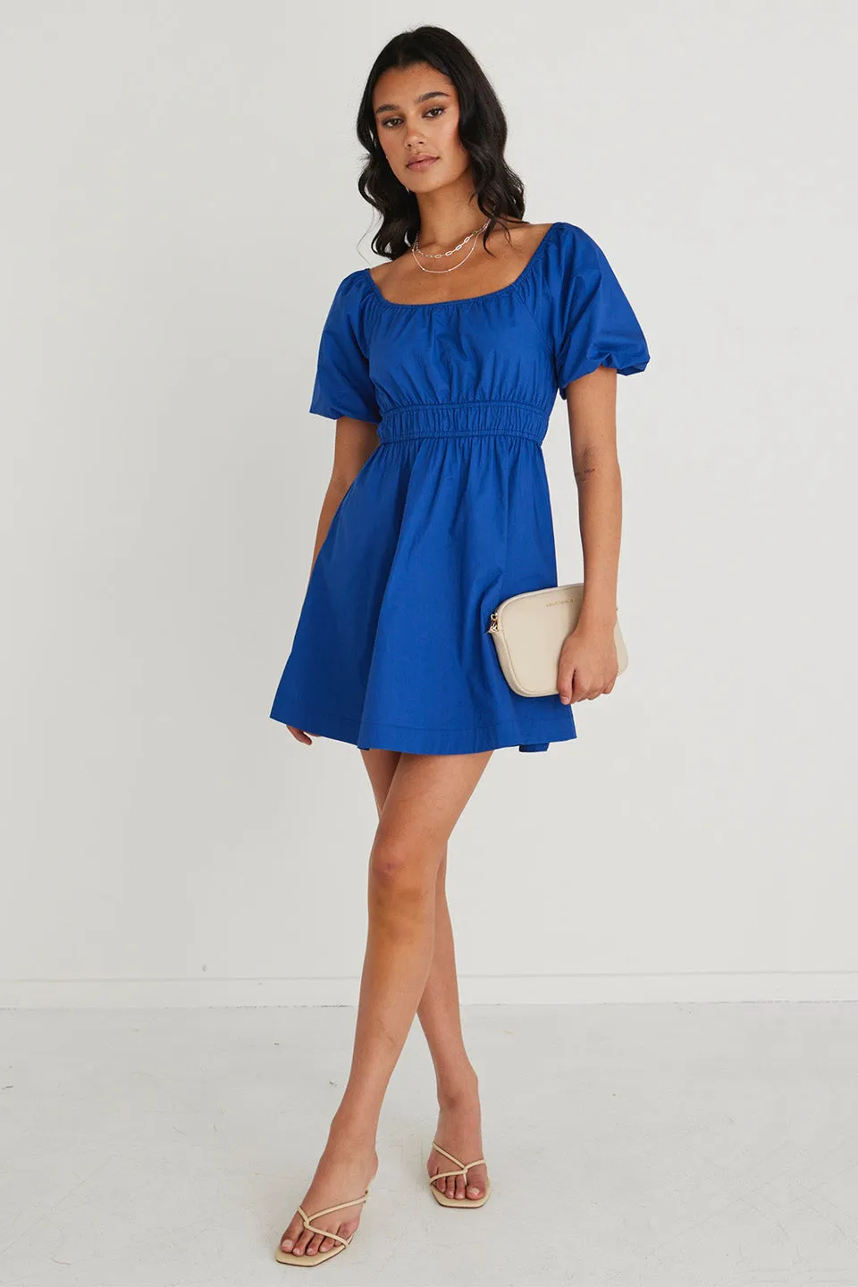 Blossom Azure Puff Sleeve Mini Dress