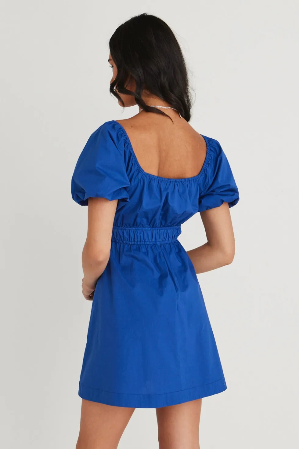 Blossom Azure Puff Sleeve Mini Dress