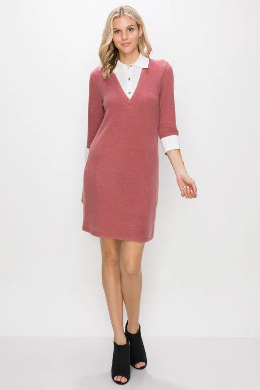 Brick Cozy Rib 2 Fer Dress