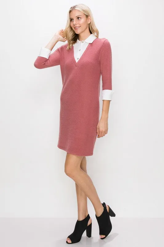 Brick Cozy Rib 2 Fer Dress