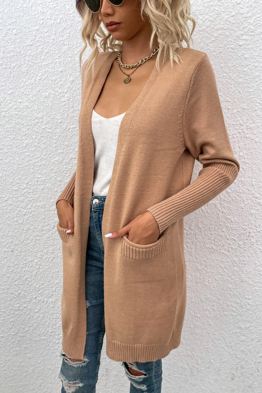 Bridgette -  A Long Sleeve Open Cardigan with Pockets