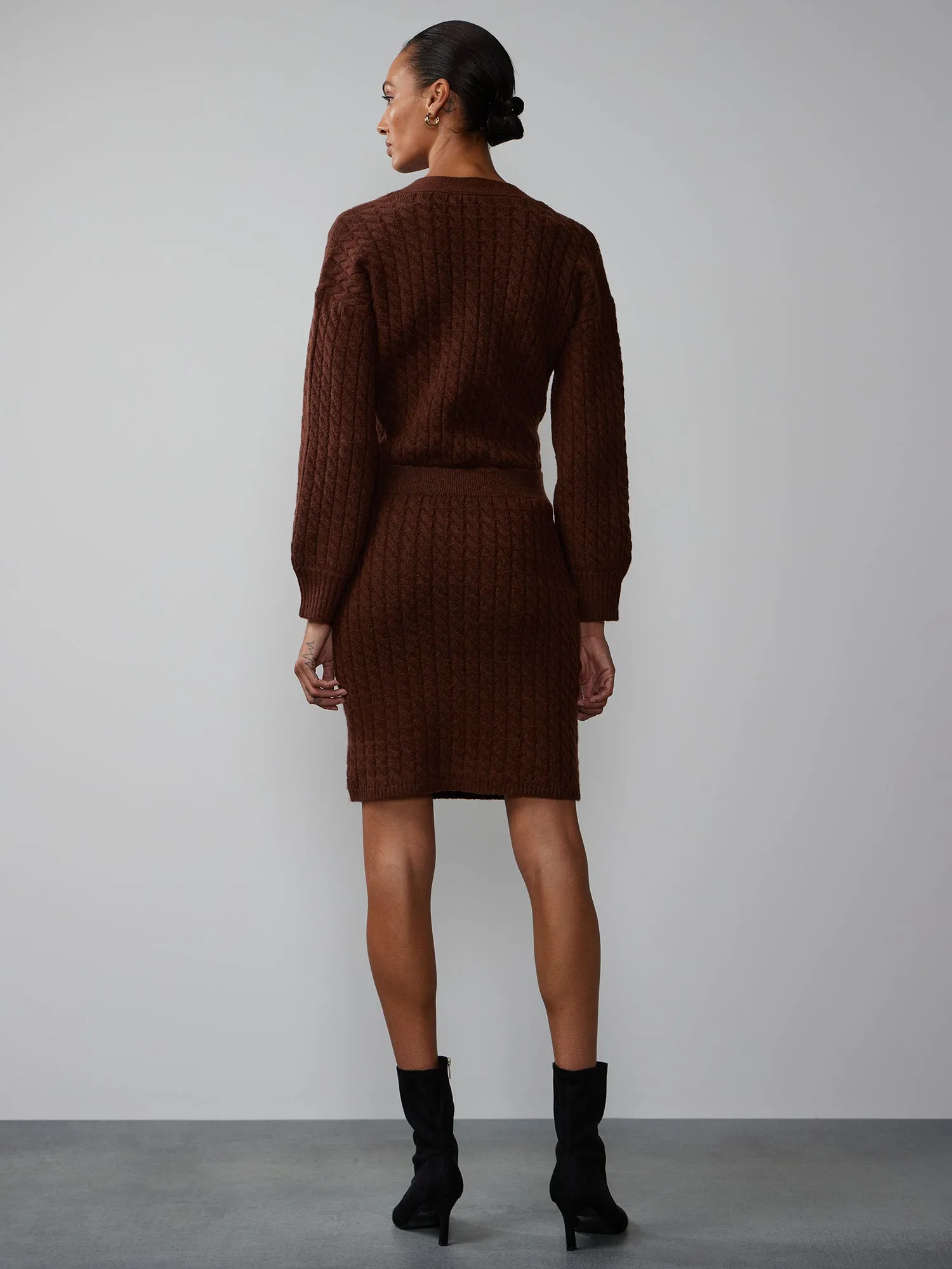 Cable Knit Button Placket Sweater Dress