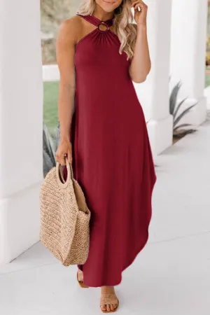 Casual Simplicity Solid Pocket Halter Dresses