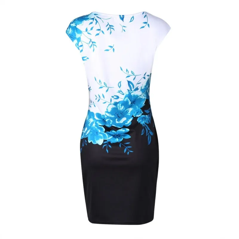 Casual Sleeveless O-Neck Print Slim Office Dress