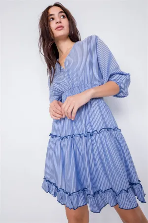 Contrast Stripes Frill Trim Modern Tencel Mini Dress