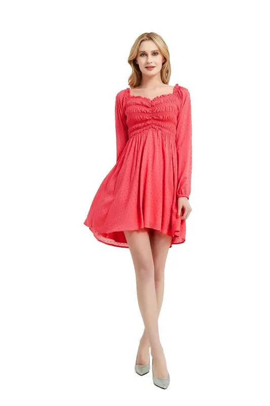 Coral Formal Long Sleeve Dress