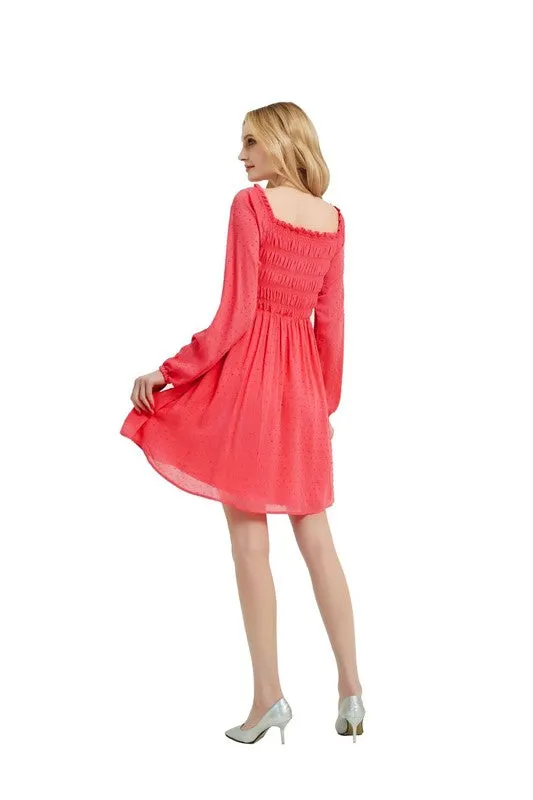 Coral Formal Long Sleeve Dress