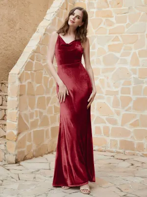 Cowl Neck Mermaid Velvet Gown Burgundy