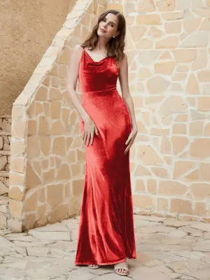 Cowl Neck Mermaid Velvet Gown Red Plus Size