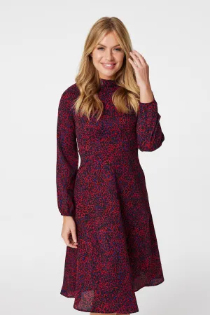 Crepe Turtle Neck Dress - RED