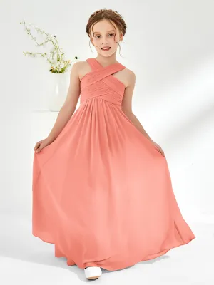 Cross Shoulder Strap Junior Bridesmaid Dresses with Empire Waist Sunset