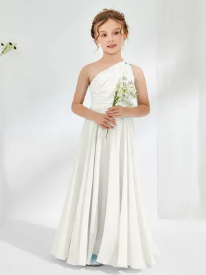 Cute One Shoulder  A-line Junior Bridesmaid Dresses Ivory