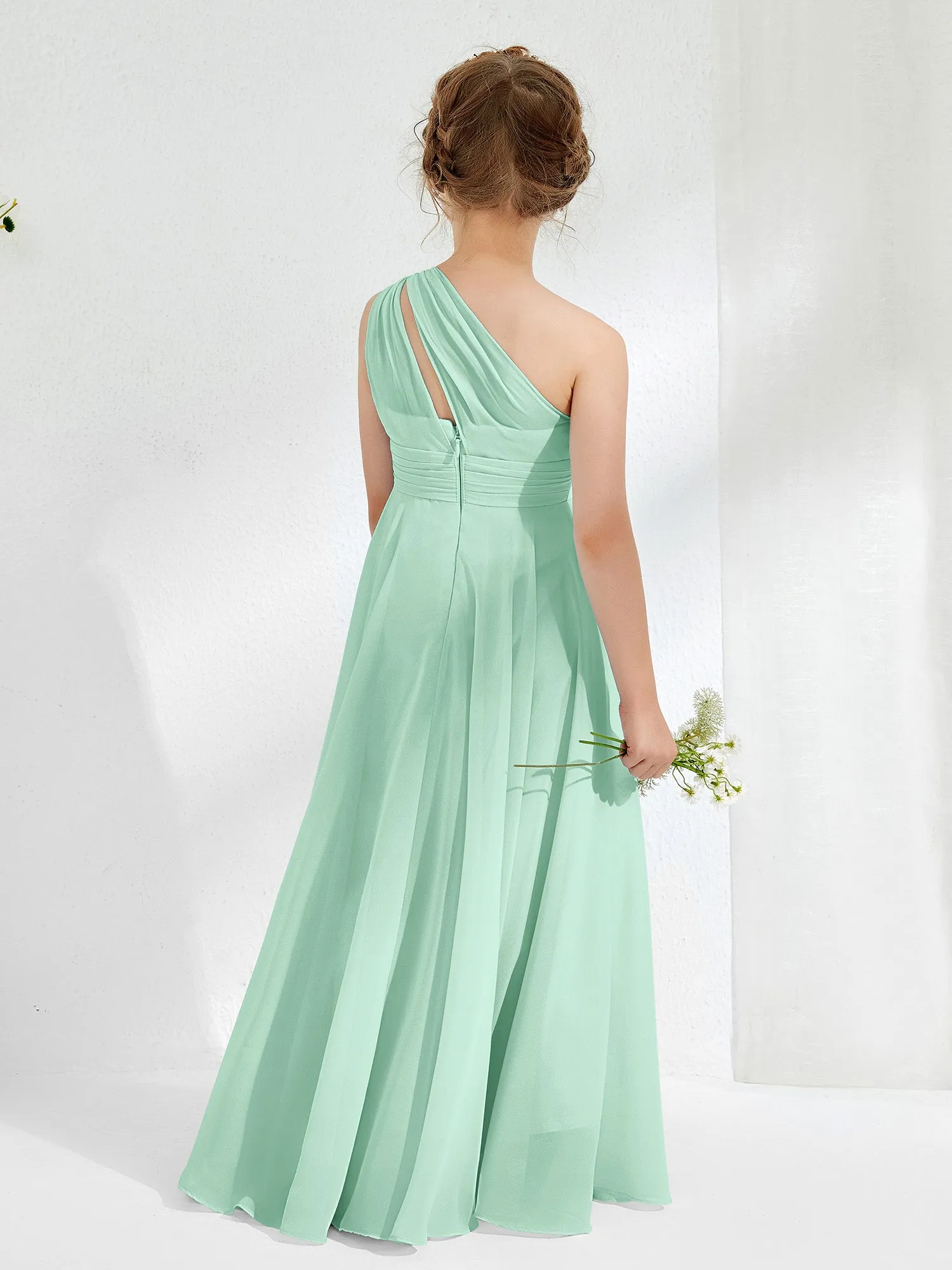 Cute One Shoulder  A-line Junior Bridesmaid Dresses Mint Green