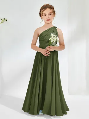 Cute One Shoulder  A-line Junior Bridesmaid Dresses Olive Green