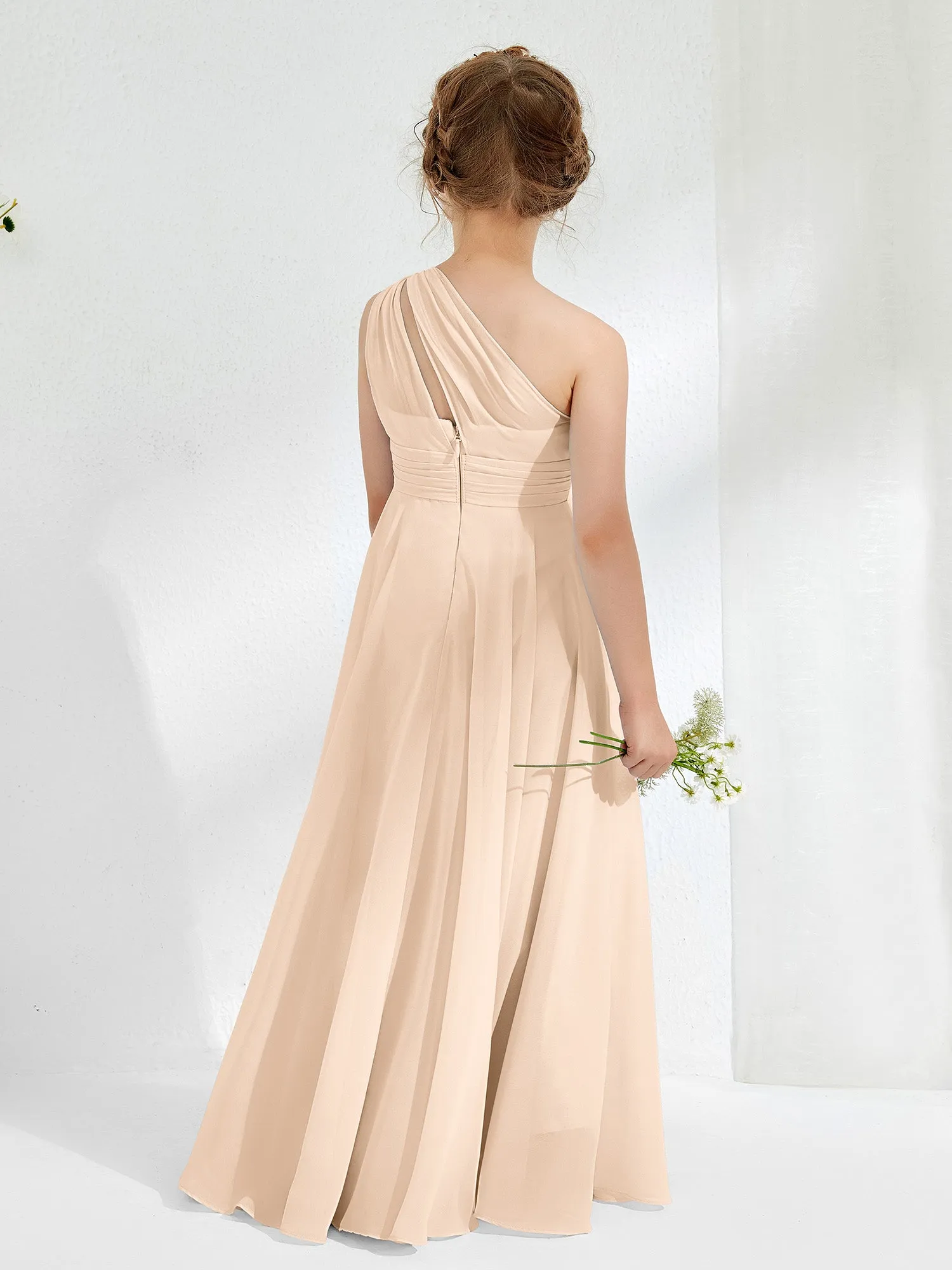 Cute One Shoulder  A-line Junior Bridesmaid Dresses Peach