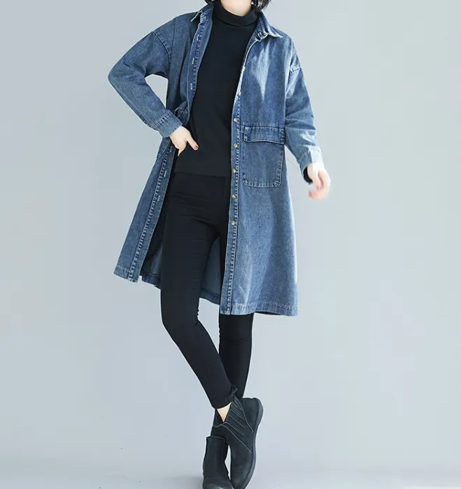 Denim Blue Loose Fall Dresses Casual Women Dresses SSM97213