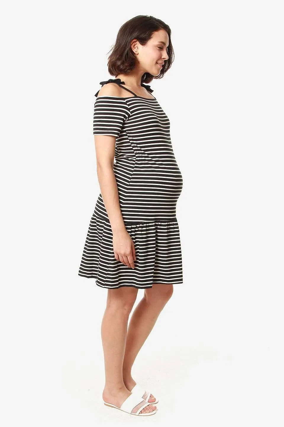 Drop Sleeves Candra Black Stripe Nursing Dress