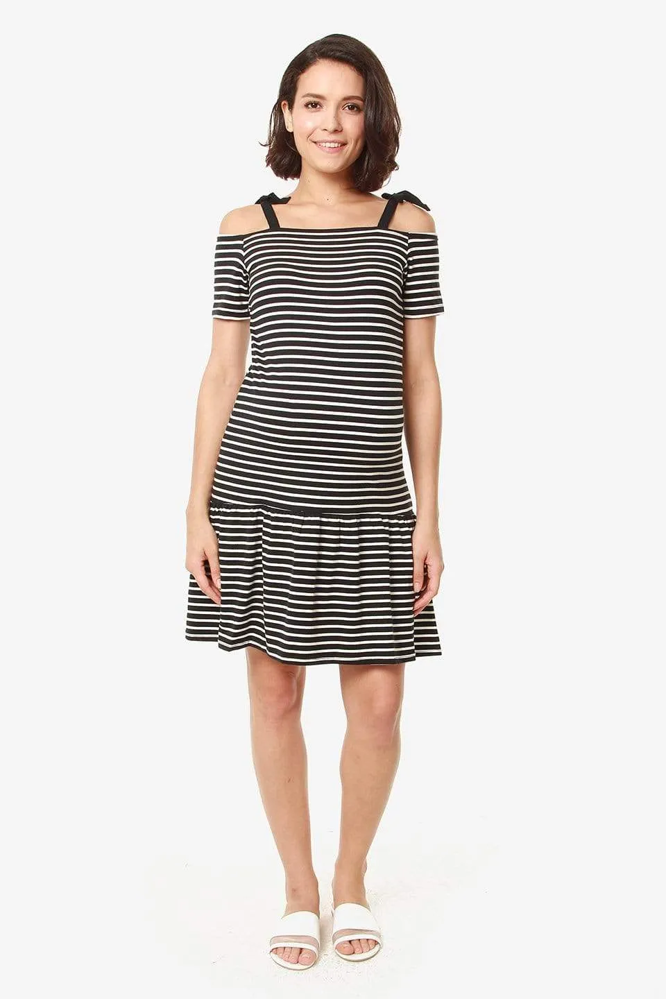 Drop Sleeves Candra Black Stripe Nursing Dress