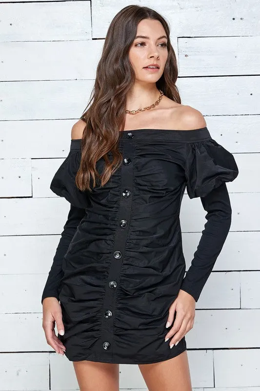 DS Off the Shoulder Bodycon Ruched Dress