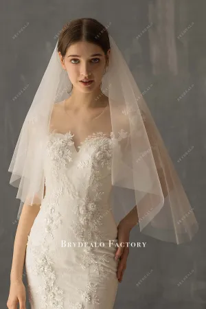 Elbow Length Double Layer Plain Tulle Bridal Veil