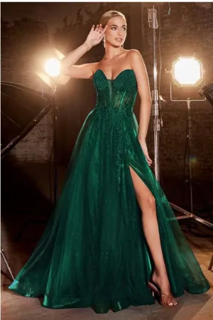 Emerald Strapless Layered Tulle Ball Gown