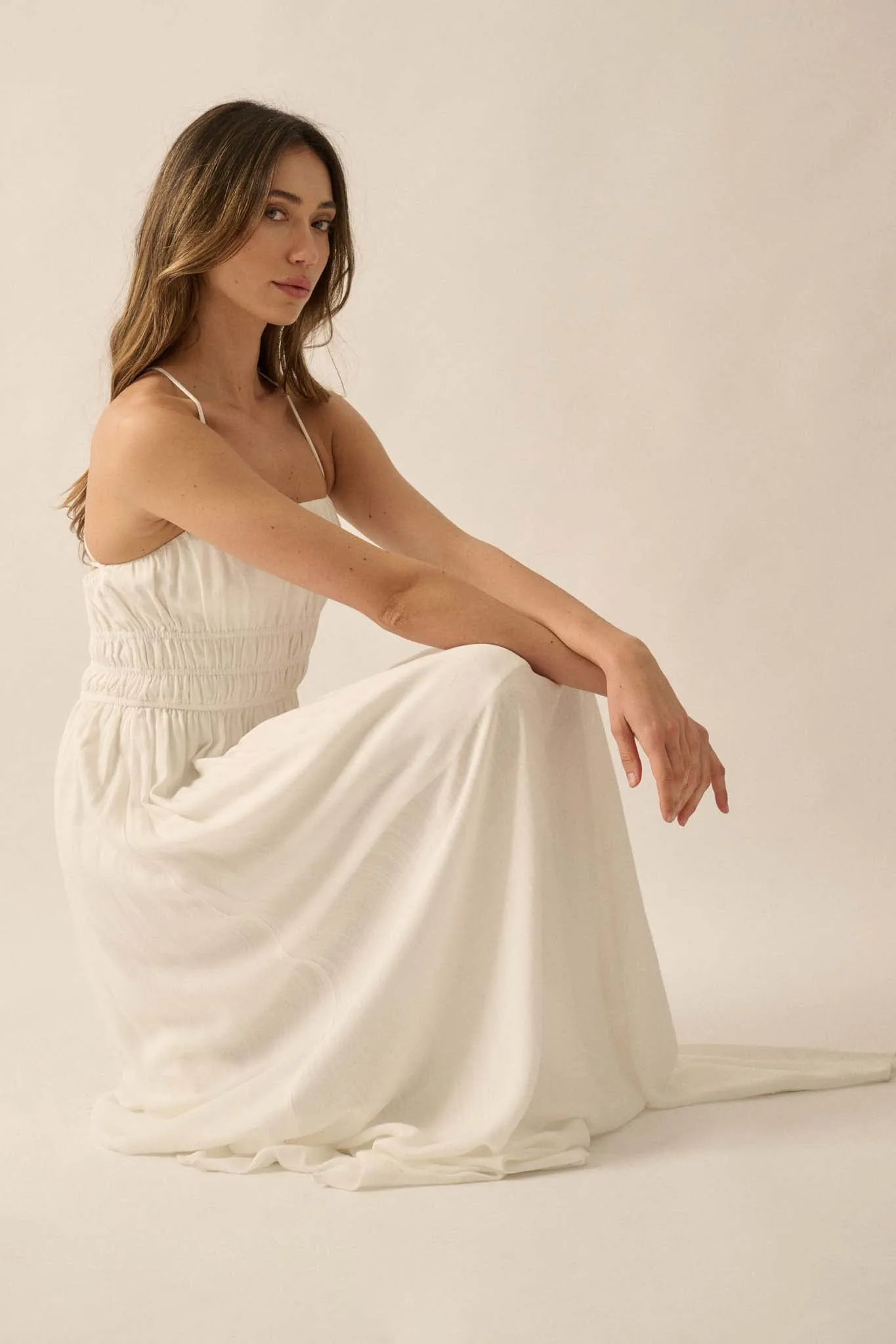 Enjoy the Moment Gathered Open-Back Maxi Dress