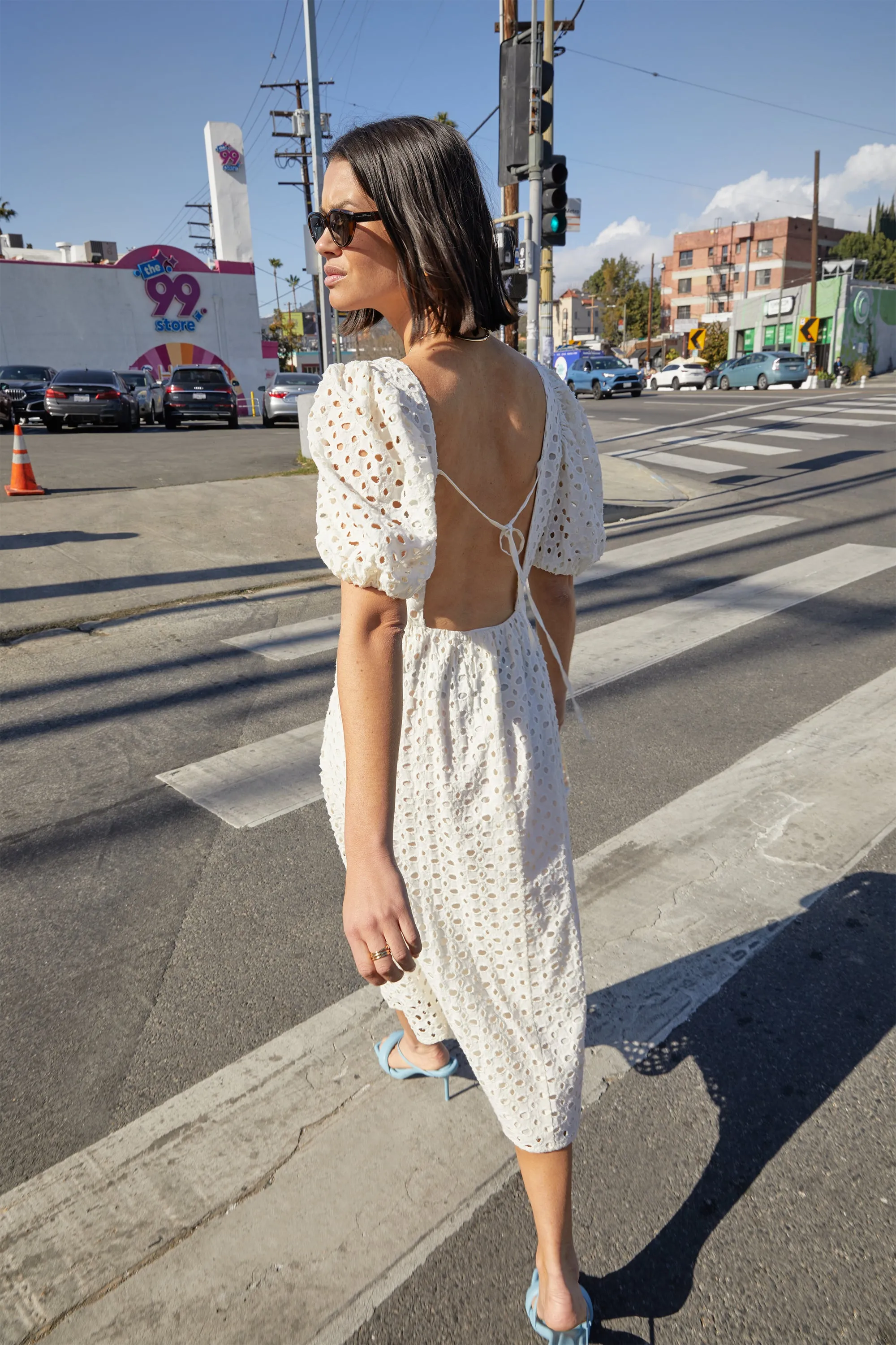 EYELET MIDI DRESS