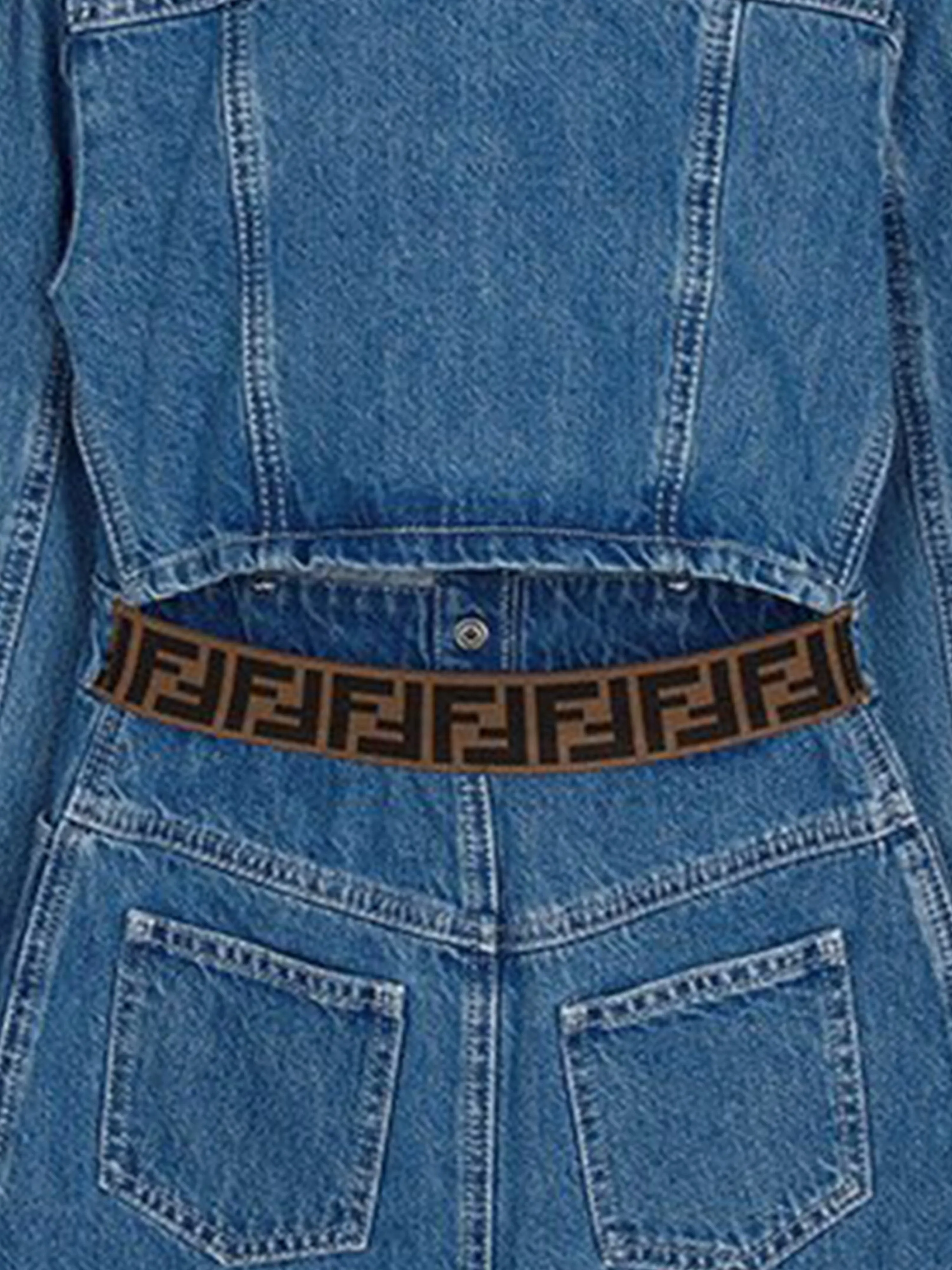 Fendi Girls Denim FF Logo Shirt Dress in Blue