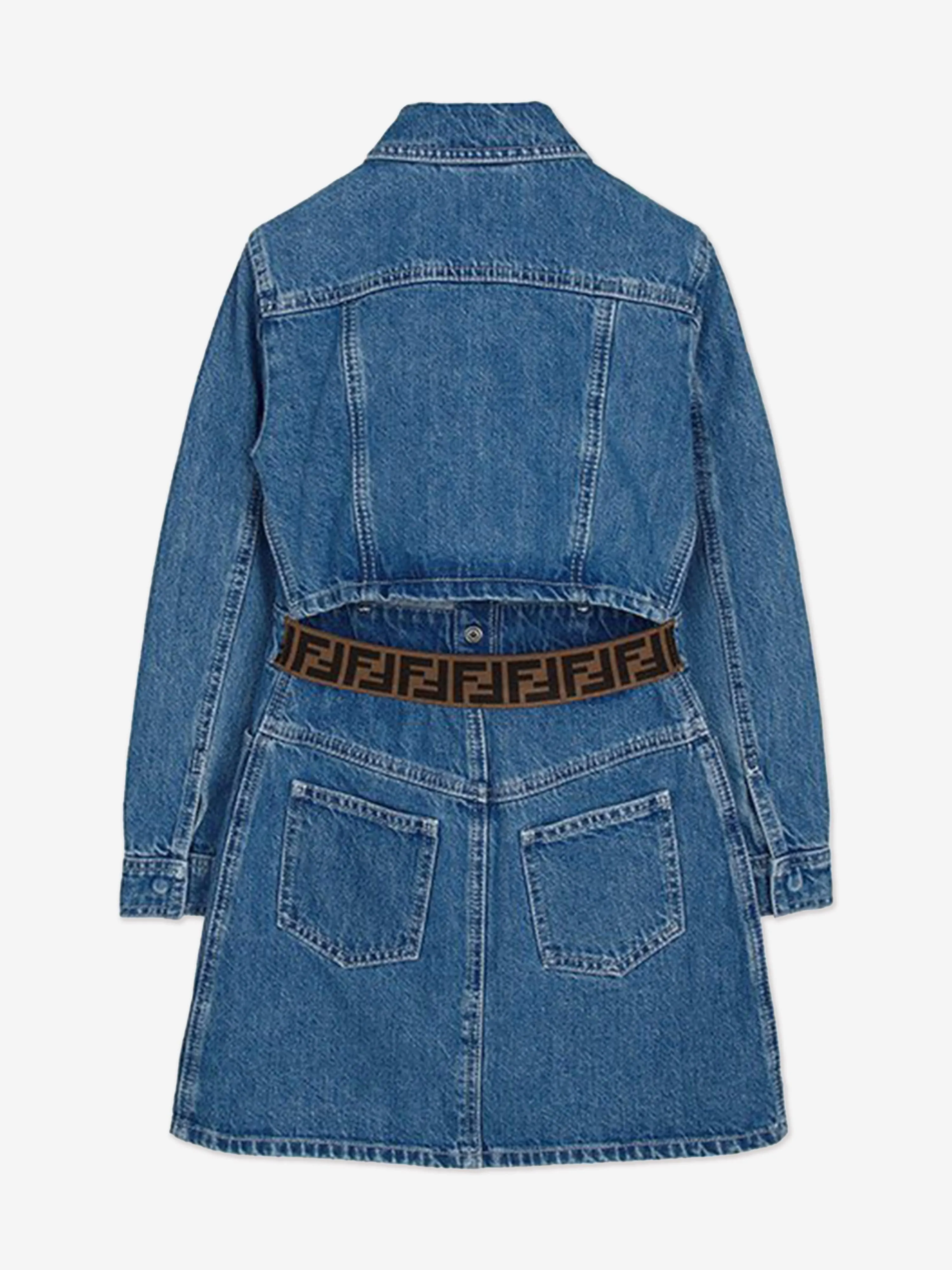 Fendi Girls Denim FF Logo Shirt Dress in Blue