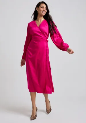 Fifi Wrap Midi Dress In Pink