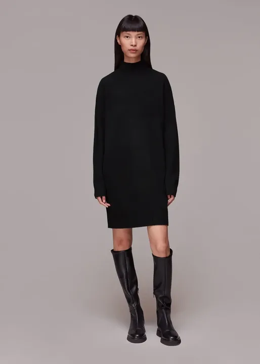 Funnel Neck Knit Dress - Black