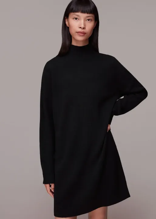 Funnel Neck Knit Dress - Black