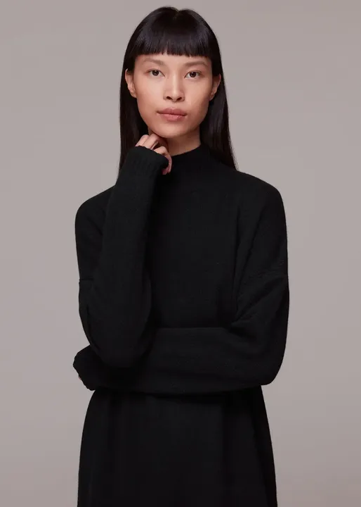 Funnel Neck Knit Dress - Black