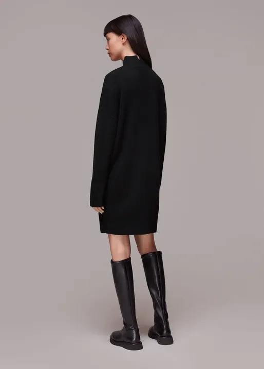 Funnel Neck Knit Dress - Black