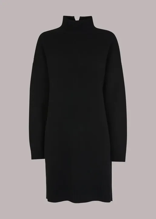 Funnel Neck Knit Dress - Black