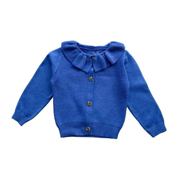 Girls Frill Colour Full Sleeve Cardigan - Blue