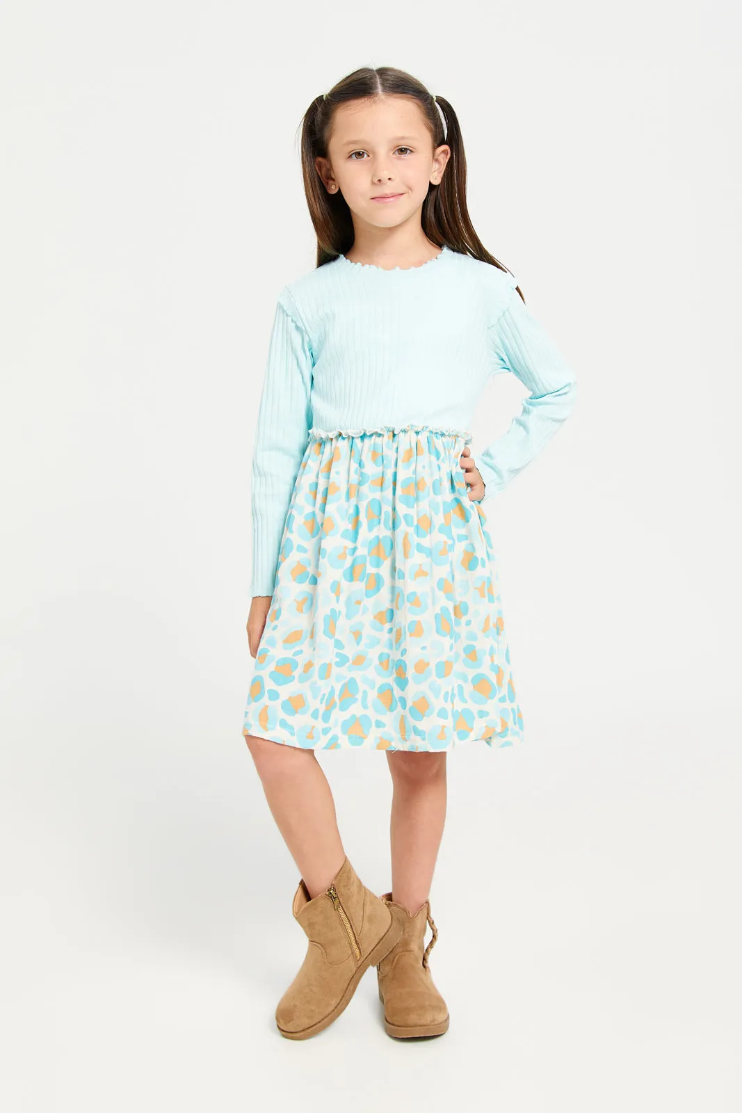 Girls Mint Printed Dress